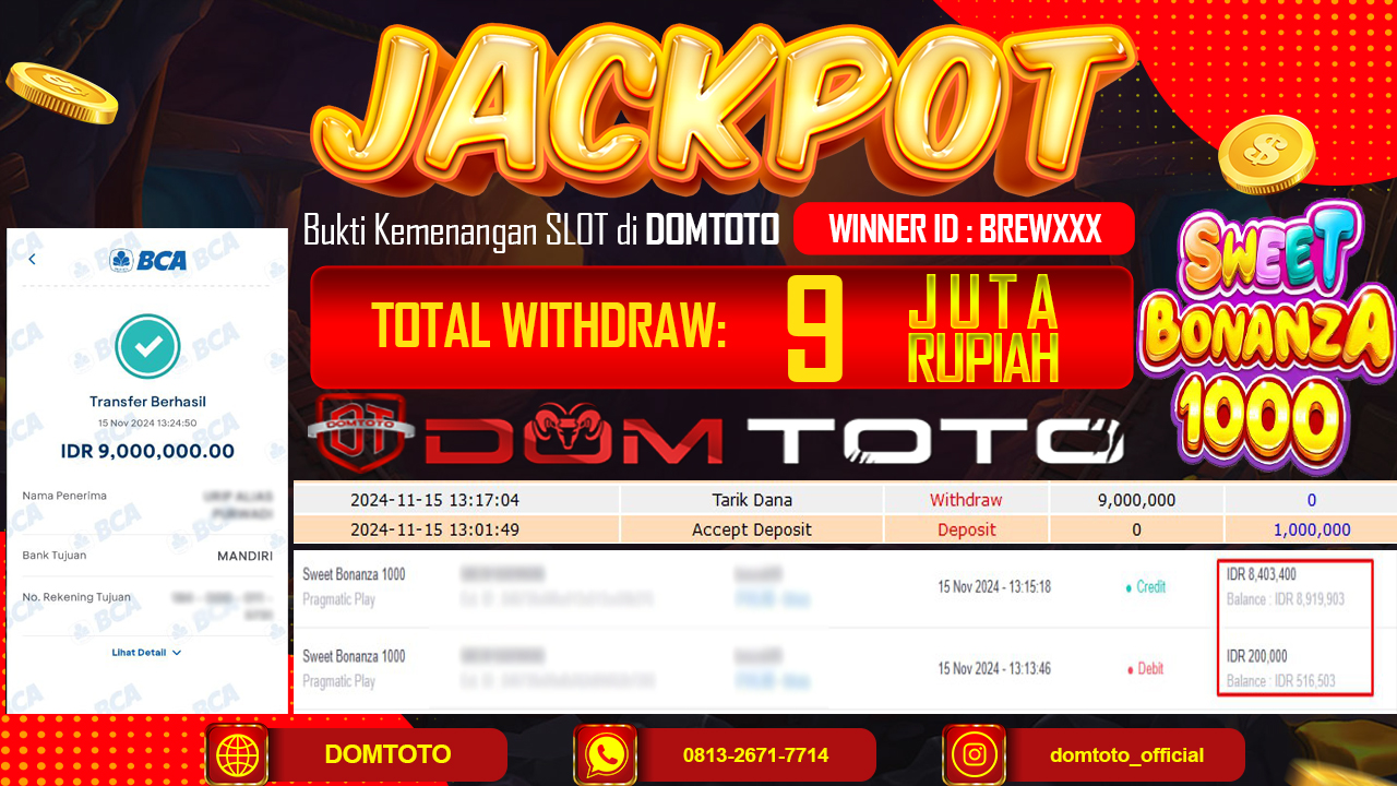 JACKPOT SLOT SWEET BONANZA 1000  15 NOVEMBER 2024